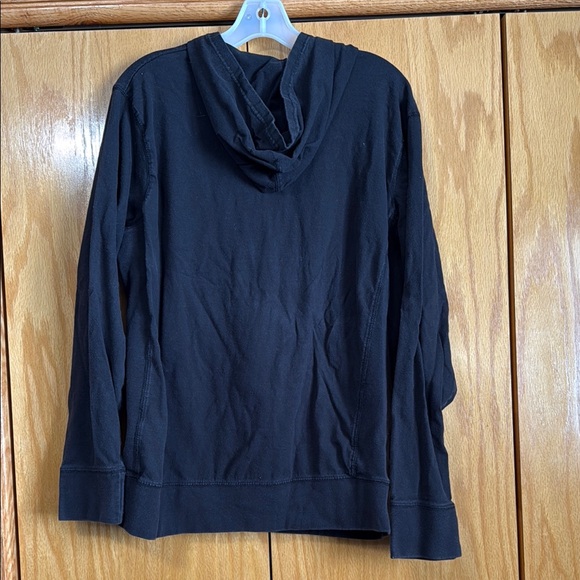 Black Pullover Hoodie with Lace-Up Neckline and Long Sleeves - Picture 5 of 5